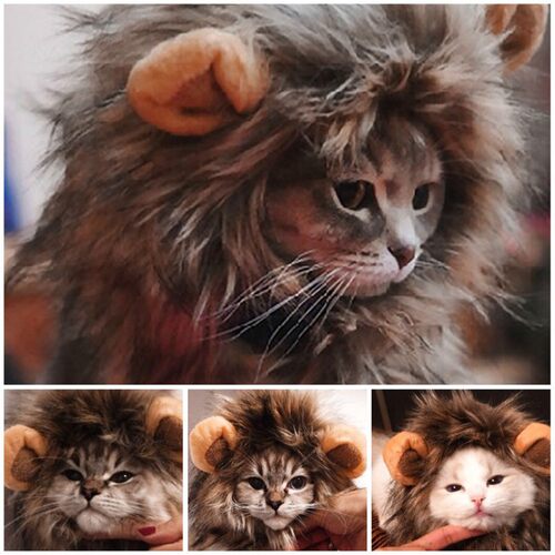 Funny Cute Pet Cat Costume Lion Mane Wig Cap Hat For Cat Dog