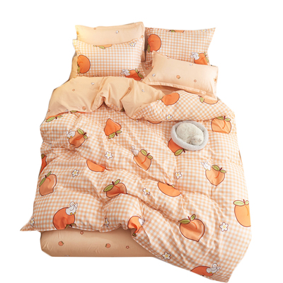 3/4pcs Kawaii Bedding Sets Cute Peach Bed Sheet Set With Pil
