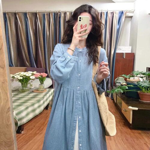 Spot Maternity Round Neck Long Sleeve Shirt Dress Womens 20