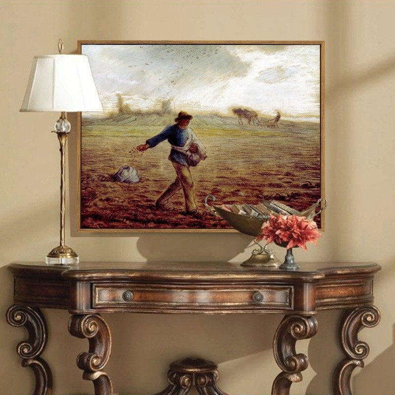 大仟印像 米勒拾穗者 欧式玄关油画艺术人物画装饰画挂画墙壁画框,家居饰品,现代装饰画,淘宝优惠券,粉丝福利购,淘宝优惠卷