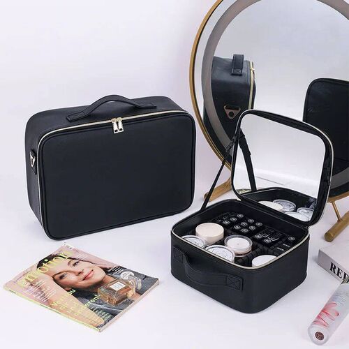 New cosmetic bag heightened with mirror large capacity satch