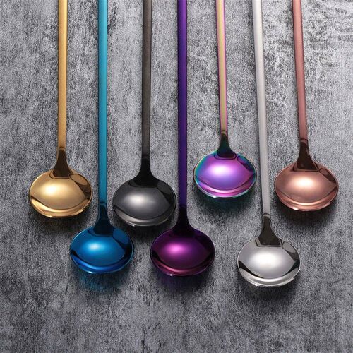 Rainbow Color Coffee Tea Stir Spoon Long Handle Ice Cream De
