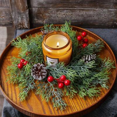 Christmas Wreath Artificial Berries Pinecone Pine Candlestic