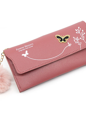 Fashionable New Women Long Wallets Pure Color Wool Ball Bow