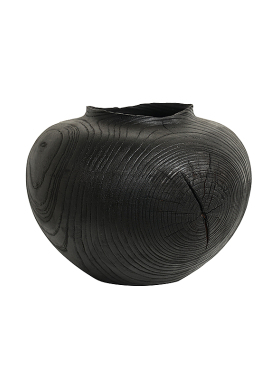 侘寂风纯手工大花瓶黑色炭化木质大漆花器茶空间民宿高级感摆件