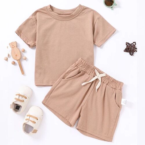2023 Kids Solid Clothes Sets Summer Casual Short Sleeve + El