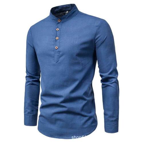 Mens solid color casual slim fitting standing collar long s
