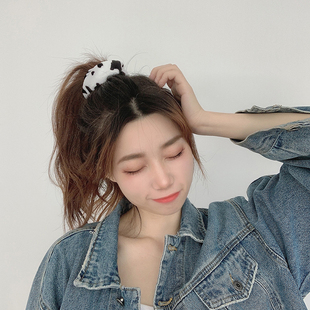Cow Pattern Velvet Hair Ring Scrunchie Women Girls Elastic H