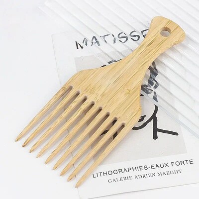 1Pc Natural Bamboo Wooden Hair Comb Anti-Static Afro Fork Co