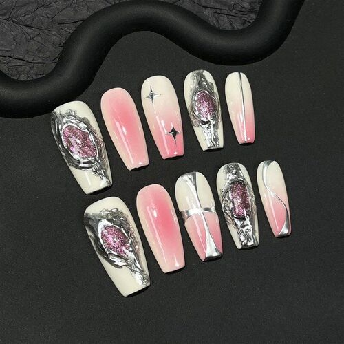 10Pcs Black Handmade Press On Nails Coffin Fake Nails Full C