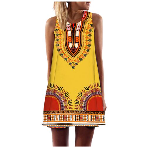 Summer Retro Vest Dress for Women African Style Print