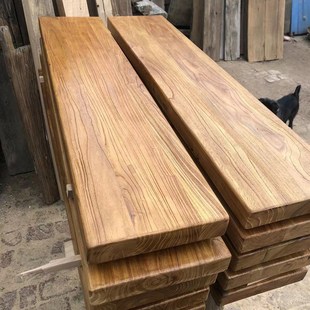北方老榆木实木板餐桌面吧台板飘窗自然边工作台会议桌子板子定制