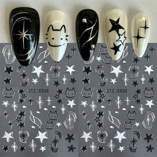 Black Silver Cat Animals Nail er Decals  Charms Cute Dog Car