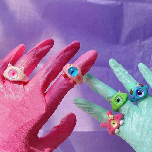 Punk eyes ring Cute Green Monster Ring For Women Fashion Swe