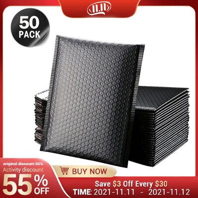50pc Black Bubble Mailer Envelopes Padded Mailing Bag Self S