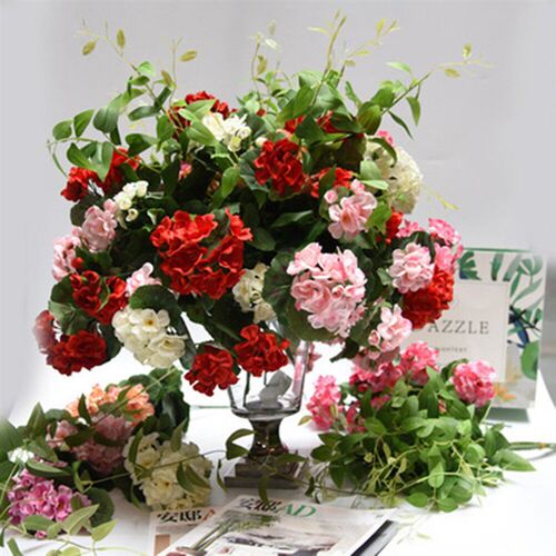 36cm Artificial Geranium Red Pink Flowers Plant Artificial P