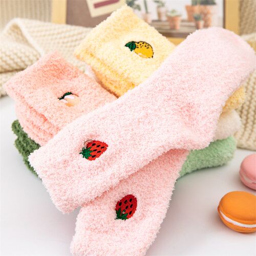Kawaii Womens Fruit Socks Fluffy Warm plush Socks Female Fa