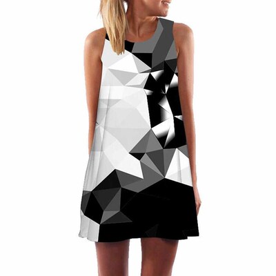 Woman Summer Dress Loose Sleeveless Dynamic Music Note