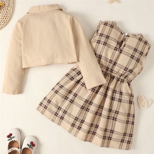 1-6Years Little Girl Clothes Suit Sleeveless Plaid Dress+Sol