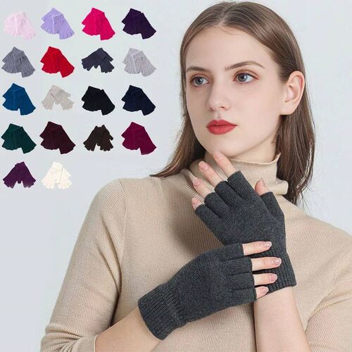 Women Men Half Finger Cashmere Glove Short Warm Soft Wool
