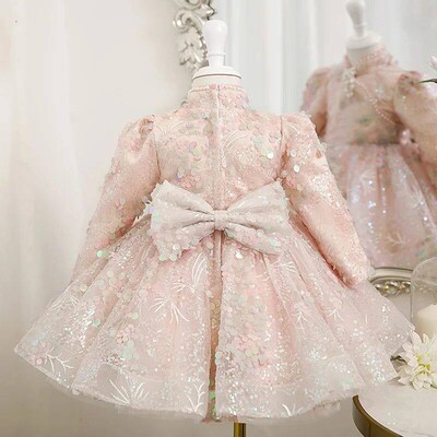 Sequined Pearl Beading Lace Princess Girls Birthday Gowns Cu