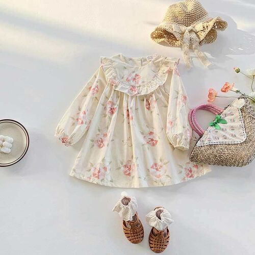 Childrens Wear Ruffled Girls Dress Spring Flower Sweet Chi