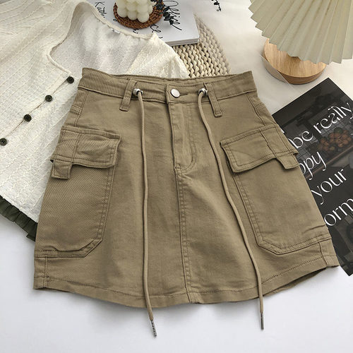 Cargo Mini Denim Skirts Women Summer  Army Green Multi