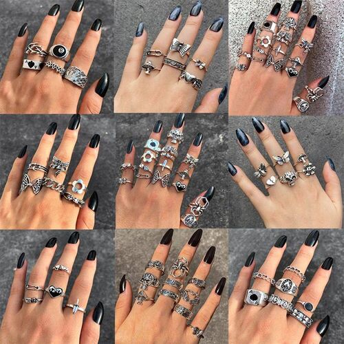 Vintage Silver Color Skull Heart Rings Set For Women Men Got