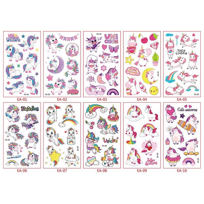 10 heet Unicorn Fake Tattoo er Cartoon Temporary Tattoo Kid