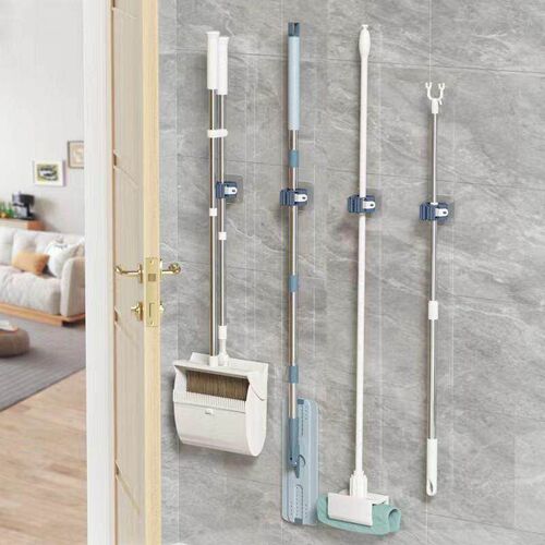No-drill Mop Hanger for Bathroom, Traceless Adhesive Hooks f