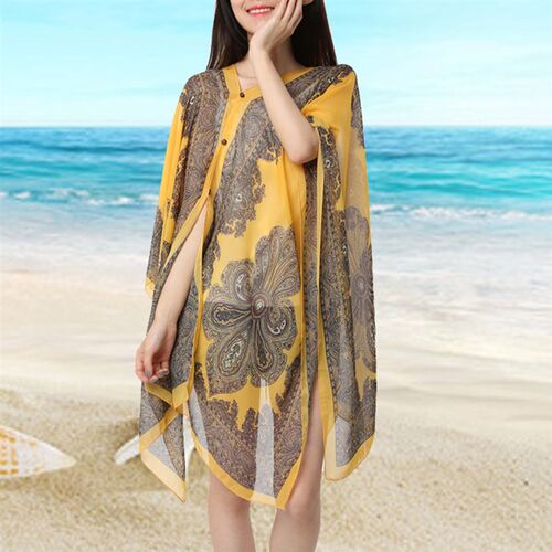 Summer Woman Chiffon Fabala Flower Shawl Loose Cover Ups Lon