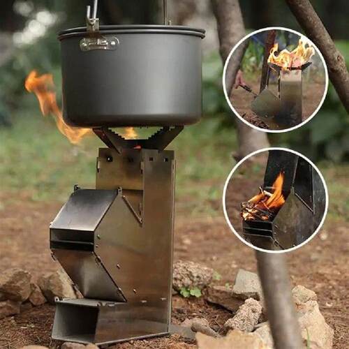 Outdoor Wood Stove Thick Stainless Steel Removable Portable