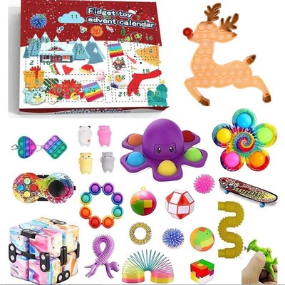 1 Set Christmas Advent Countdown Calendar Fidget Toys Kit Po