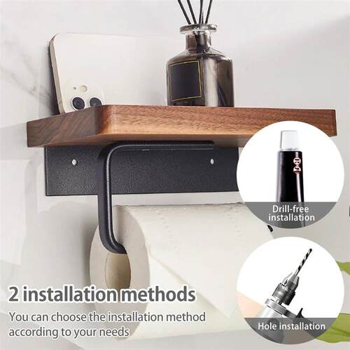 304 Stainless Steel Toilet Paper Holder with Natural Walnut