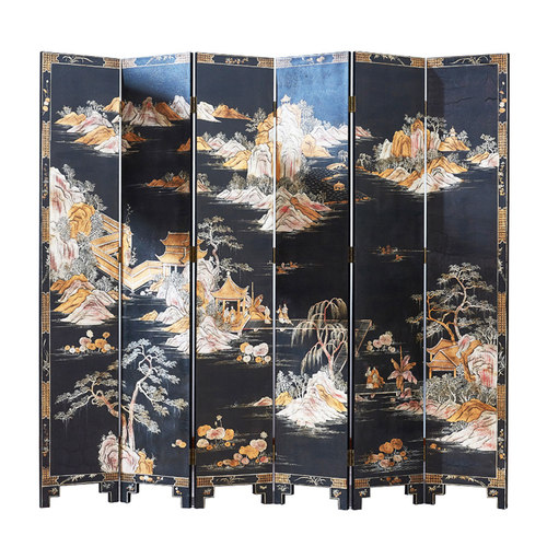 古典描金屏风中式酒店家具隔断背景壁画装饰画大堂家居折叠屏风