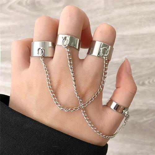 Punk Cool Hiphop Chain Rings Multi-layer Adjustable Open Fin