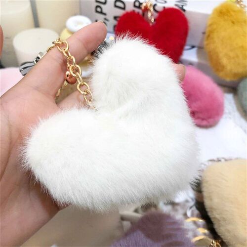 Colorful Heart Pompom Keychain Mini Tassel Pendant for Women