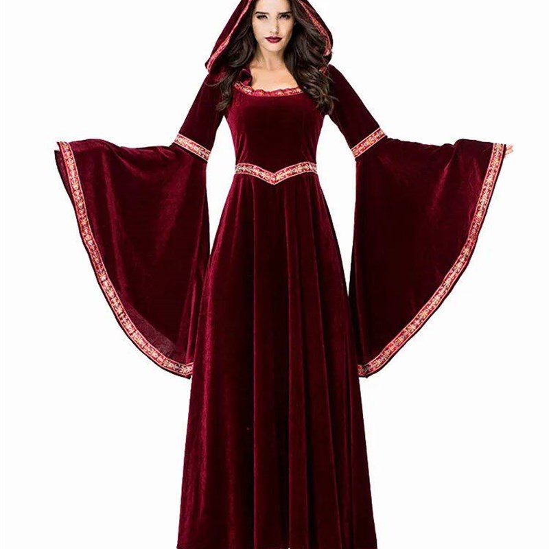 Gaun pesta mewah wanita, kostum Cosplay vampir Halloween Dew