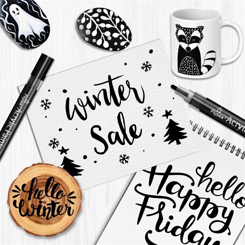 Black White Permanent Markers Acrylic Paint Pens Crafts Supp图片