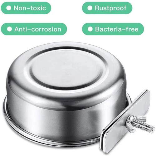 Rabbit Pet Food Dish Hamster Stainless Steel Clamp-on Water