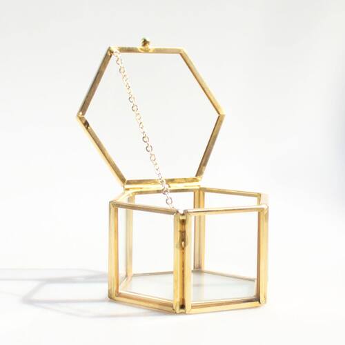 1PC Geometrical Clear Glass Jewelry Box Jewelry Organize Hol