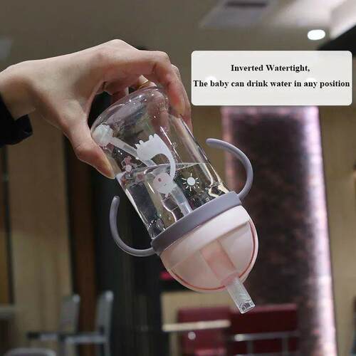 350ml Kids Drinking Cup Feeding Bottle With Straw Gravity Ba