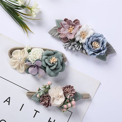 3Pcs/Lot Artificial Flower Baby Headband Newborn Boy Girl Pe
