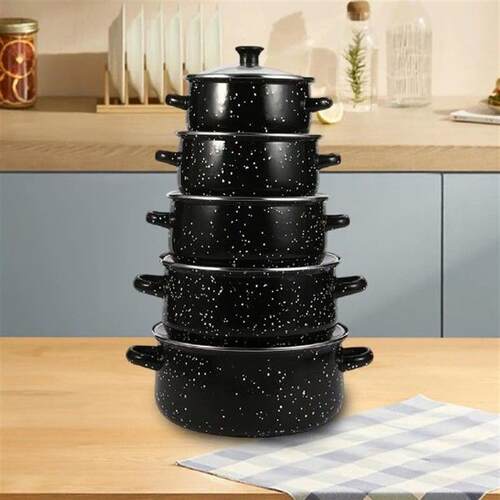 5Pcs Enamel Stockpot with Lid Food Warmer for Household