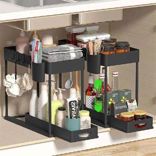 2 Tier Under Sink Organizer Sliding Cabinet Basket