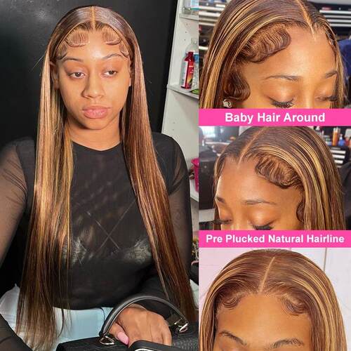 34Inch Bone Straight Highlight Lace Front Human Hair 4/27 Om