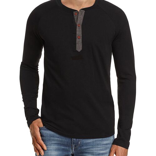 Solid Long Sleeve Tshirt for Men Henley Shirt Mens Base Laye