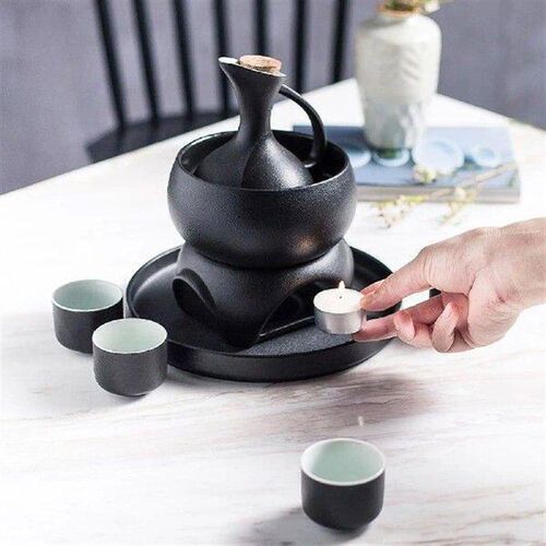 Ceramic Sake Set with Warmer Pot,Porcelain Pottery Sake Pot