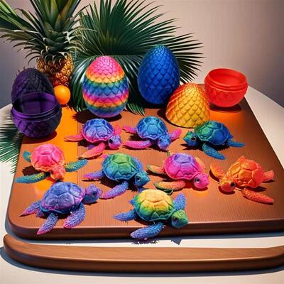 3D Printed Flexible Joint Sea Turtle with Egg Sculpture Fun