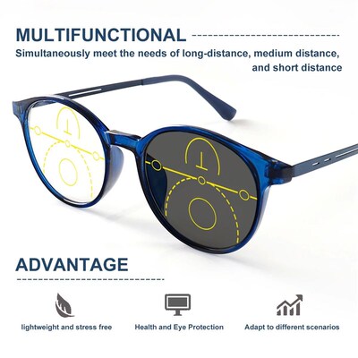 Progressive Multifocal Reading Glasses, Photochromic, Clear